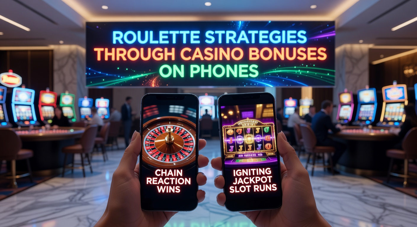 Close-up of a smartphone jackpot slot screen erupting in win animations, connected visually to a roulette table via glowing bonus trails, capturing the essence of chain reaction momentum