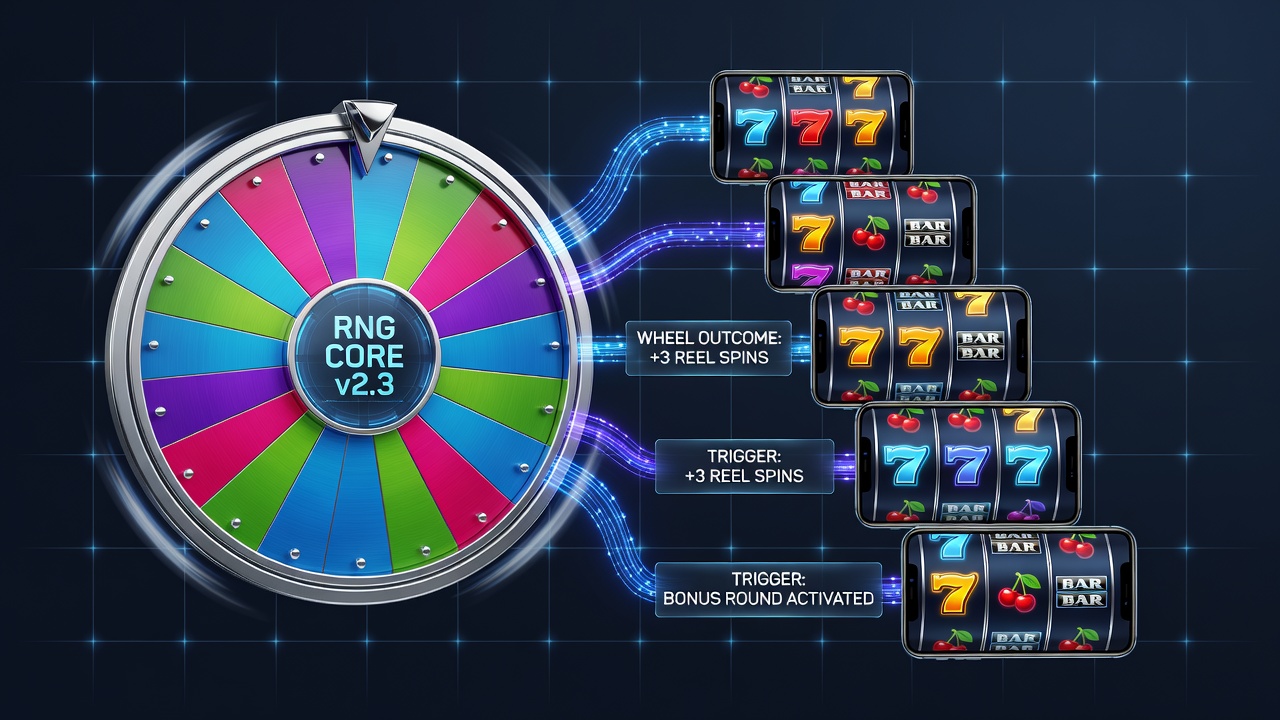 Mobile screen capture illustrating RNG layer transitions during a combined roulette and slot sequence