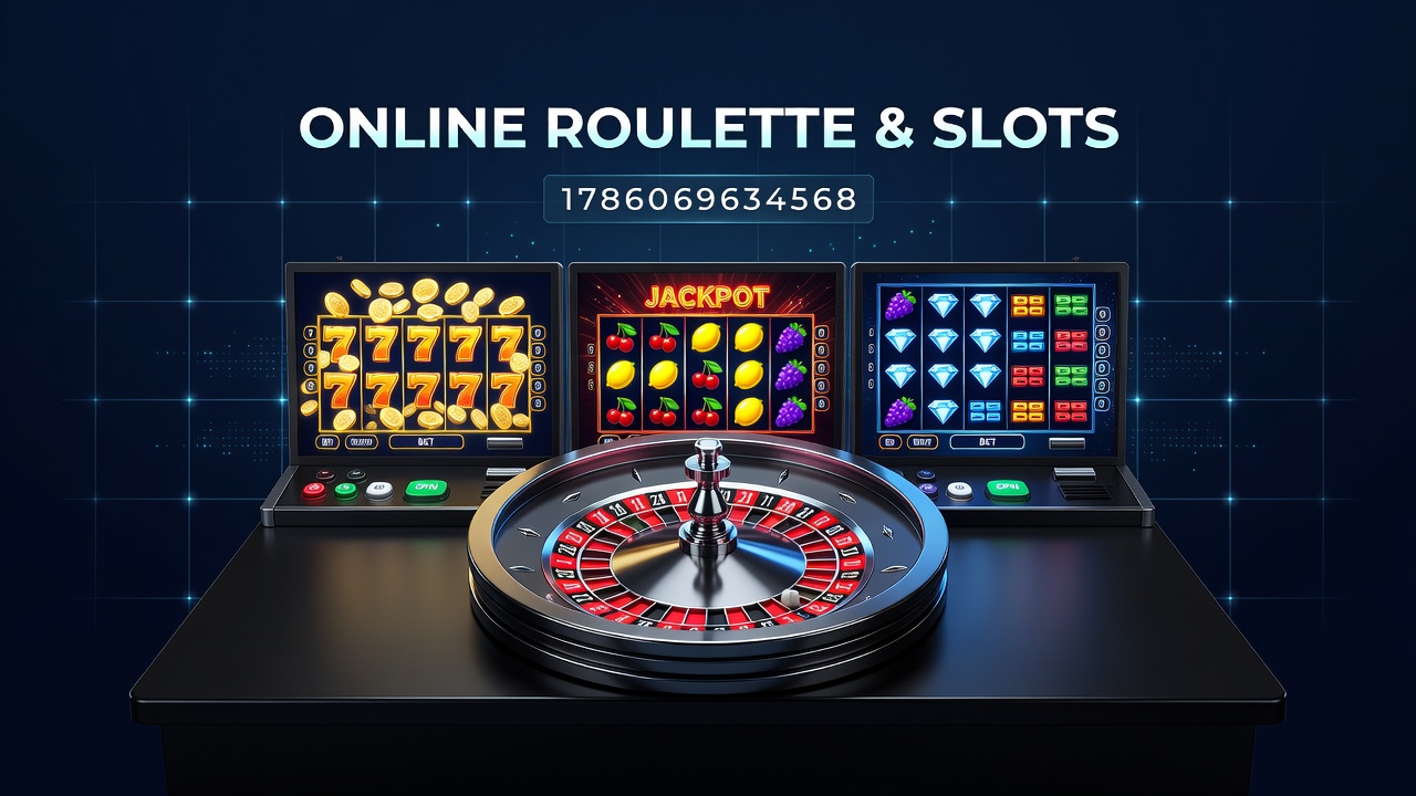Mobile device showing online slots and roulette gameplay interface