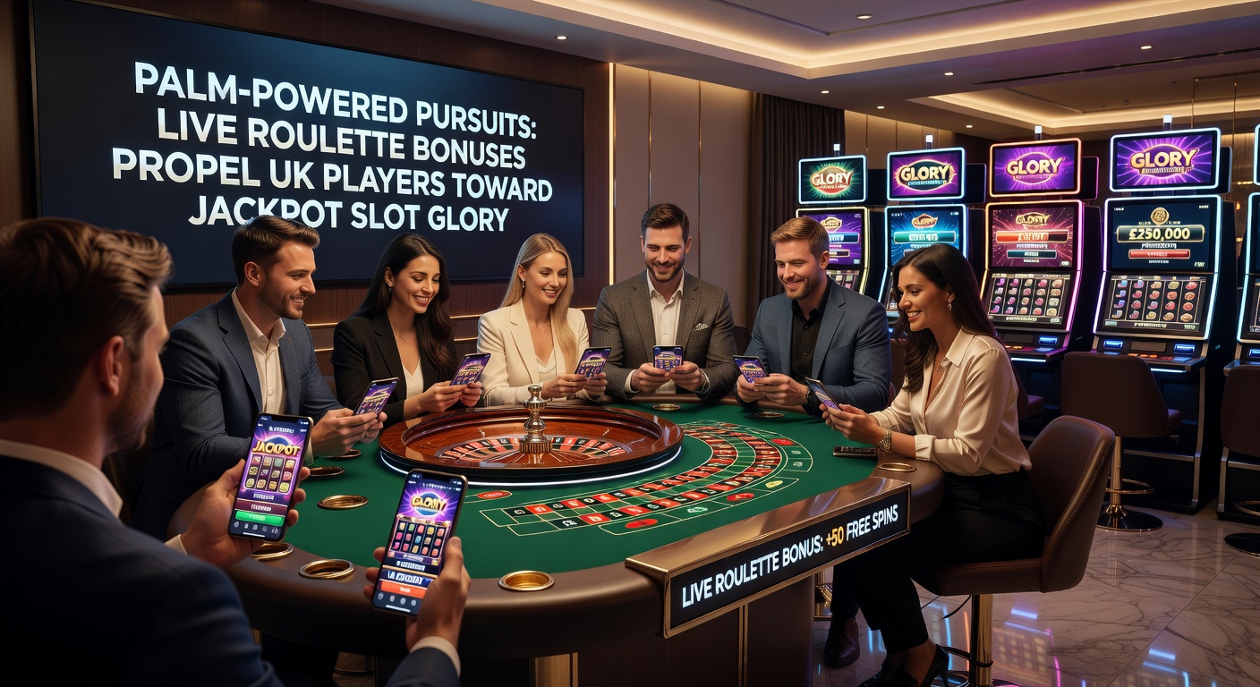 Close-up of hands holding a smartphone with a jackpot slot exploding in win animation, overlaid on a live roulette wheel, illustrating bonus-propelled transitions in UK mobile gaming