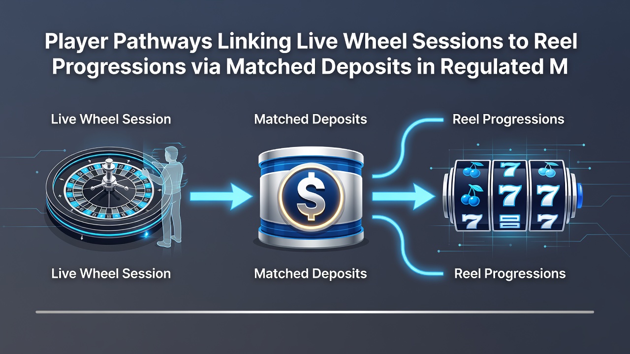 Flow diagram illustrating player pathway from live wheel to slot reels through matched deposit triggers