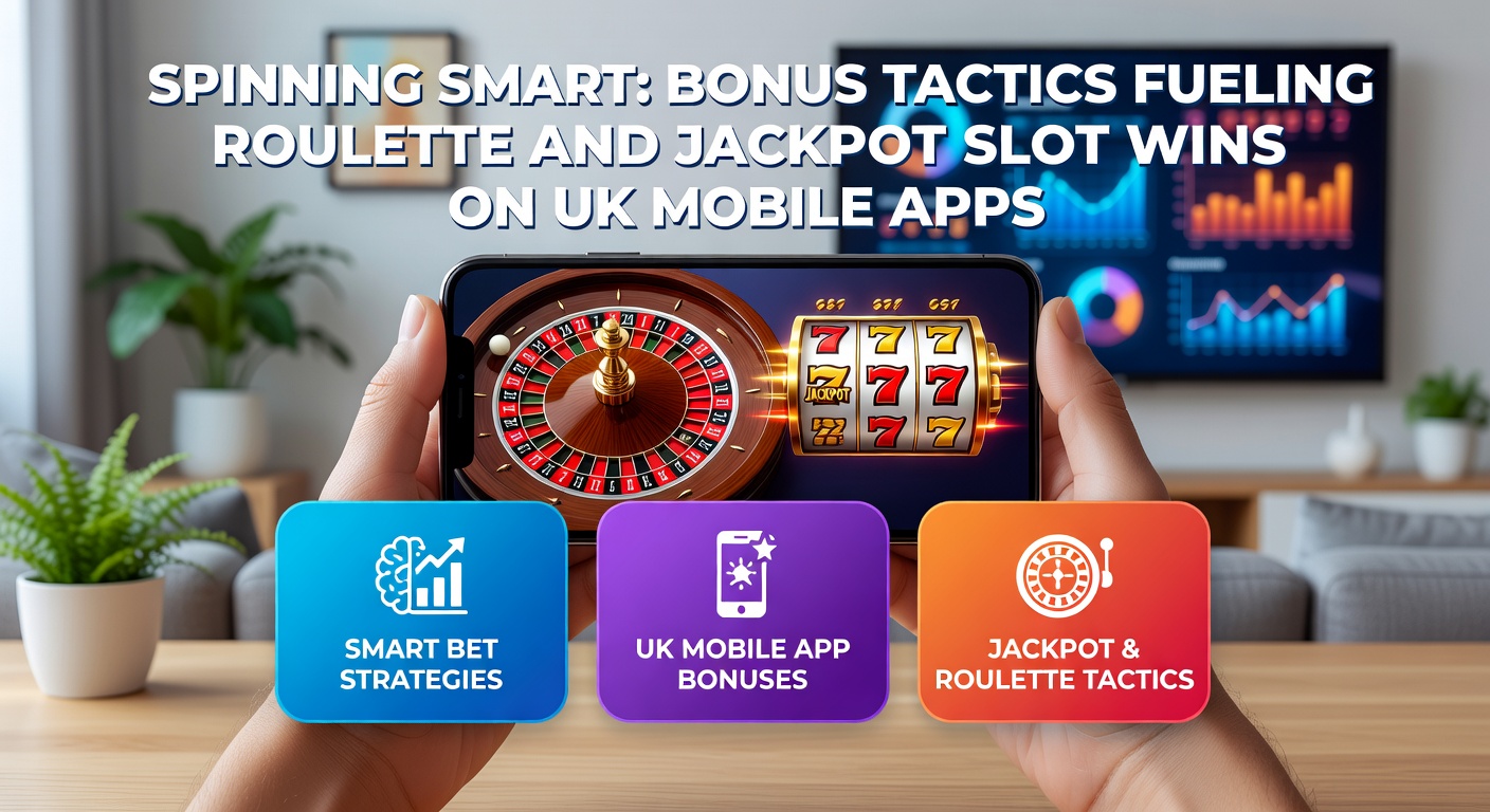 Close-up of jackpot slot bonus wheel spinning on a smartphone, surrounded by roulette bonus icons and mobile app notifications for UK players
