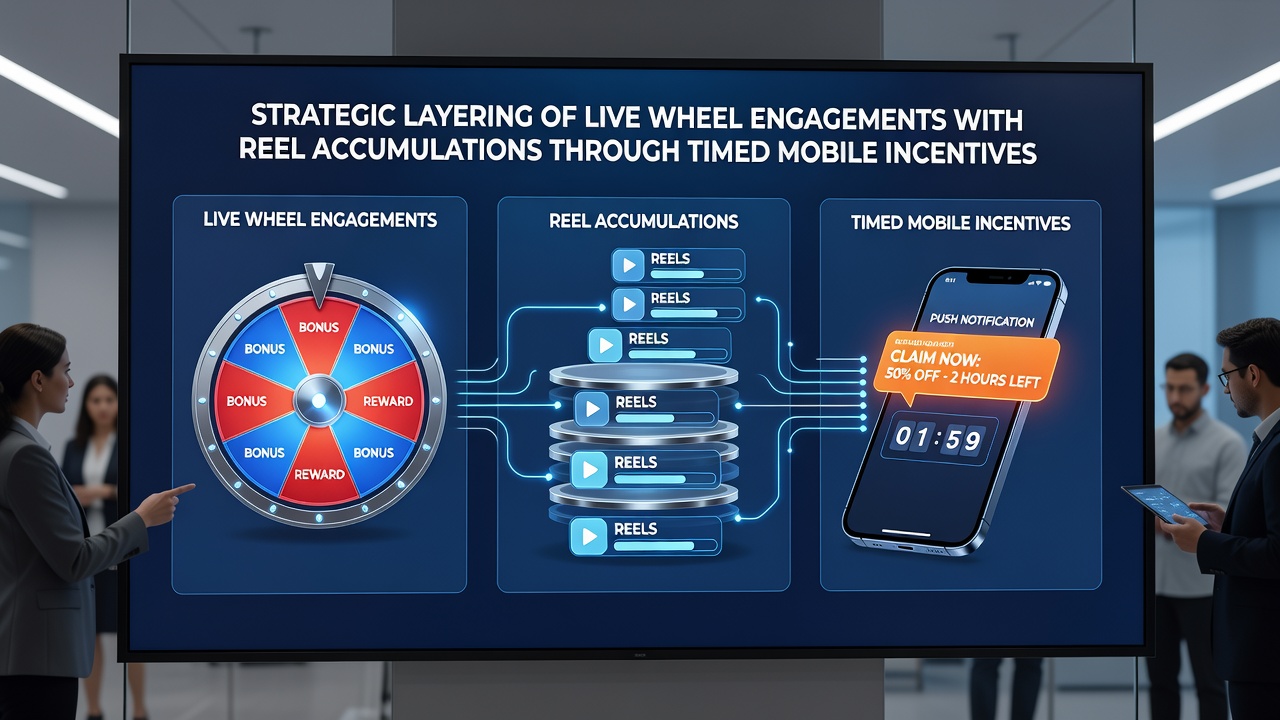 Flowchart illustrating timed incentive sequences connecting live wheel sessions to slot reel accumulations on British mobile platforms