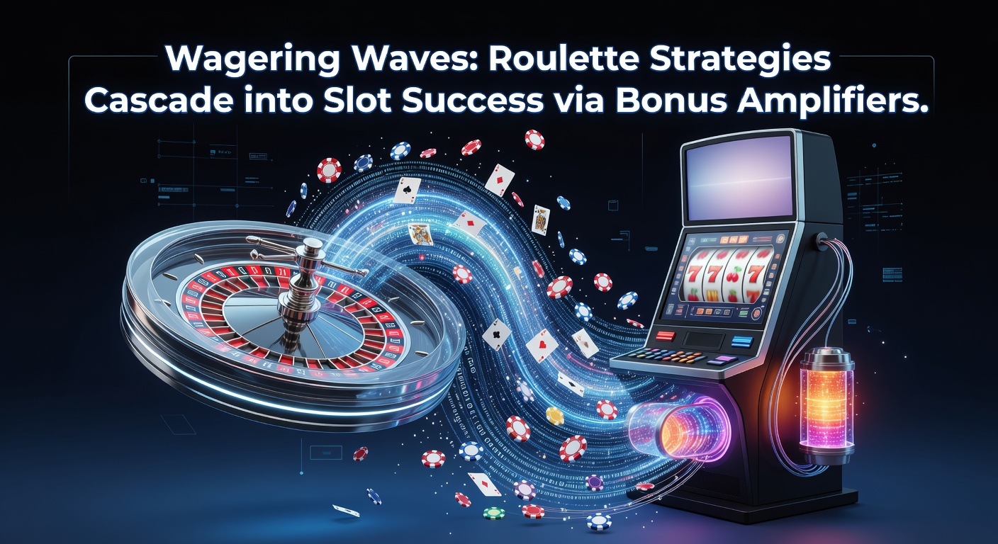 Dynamic illustration of roulette wheel morphing into slot reels with cascading bonus waves amplifying wins