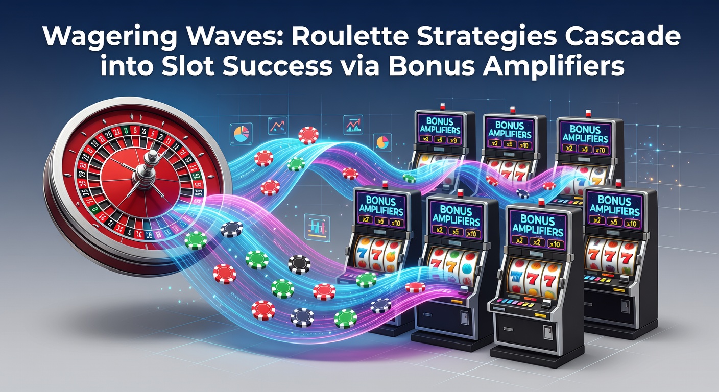 Vibrant graphic showing bonus waves crashing from roulette table onto exploding slot reels with multiplier surges